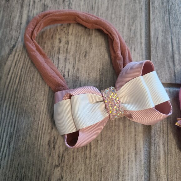 Handmade Baby Girl Headbands with Bows – Pink & White Ribbon Accent (2) - Picture 3 of 6